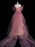Retro Sheath Sweetheart Pink Lace Tulle With Bowknot Party Dresses Prom Dresses Impress Senior Formal Dance Dress HZ0311