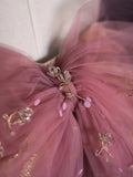 Retro Sheath Sweetheart Pink Lace Tulle With Bowknot Party Dresses Prom Dresses Impress Senior Formal Dance Dress HZ0311