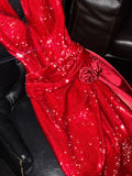 Sparkly Mermaid Halter Red Sequins Long Party Dresses Prom Dresses Impress Formal Party Dress HZ0311