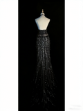 Chic Mermaid Spaghetti Strap Black Sequin Long Party Dresses Prom Dresses Impress Formal Party Dress HZ0311