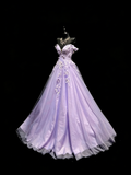Princess Ball Gown Off The Shoulder Lilac Tulle Long Prom Dresses Evening Outfits Formal Dress HZ0311