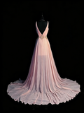 Princess A line Spaghetti Strap Blush Pink Chiffon Slit Long Prom Dresses Evening Outfits Formal Dress HZ0311