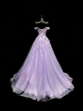 Princess Ball Gown Off The Shoulder Lilac Tulle Long Prom Dresses Evening Outfits Formal Dress HZ0311
