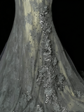 Unique Mermaid Scoop Dusty Green Lace Tulle 1950s Long Prom Dresses Party Dress 18th Birthday Outfits HZ0311