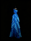 Unique A Line One Shoulder Chiffon Royal Blue 1950s With Layers Long Prom Dresses Party Dress 18th Birthday Outfits HZ0311