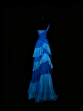 Unique A Line One Shoulder Chiffon Royal Blue 1950s With Layers Long Prom Dresses Party Dress 18th Birthday Outfits HZ0311
