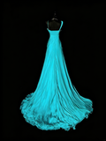 Unique A Line Blue Chiffon With Pleated Bodice 1950s Long Prom Dresses Party Dress 18th Birthday Outfits HZ0311