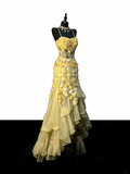 Unique Mermaid Spaghetti Strap Yellow Tulle Flowers 1950s Long Prom Dresses Party Dress 18th Birthday Outfits HZ0311