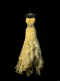 Unique Mermaid Spaghetti Strap Yellow Tulle Flowers 1950s Long Prom Dresses Party Dress 18th Birthday Outfits HZ0311