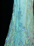Unique Mermaid Spaghetti Straps Blue Lace Tulle 1950s Long Prom Dresses Party Dress 18th Birthday Outfits HZ0311