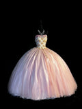 Cute Ball Gown Strapless Pink Sleeveless With Applique Tulle Long Quinceanera Dresses Sweet 15 16 Birthday Outfits HZ0311