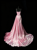Unique Mermaid Spaghetti Straps Pink Satin Vintage 1950s Long Prom Dresses Party Dress 18th Birthday Outfits HZ0311