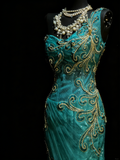Princess Mermaid One Shoulder Gold Beaded Ruffles Long Prom Dresses Evening Outfits Formal Dress HZ0311
