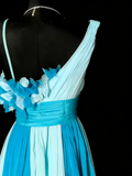 Princess A line One Shoulder Chiffon Multi Colors Ruffles Long Prom Dresses Evening Outfits Formal Dress HZ0311