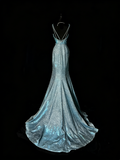 Stunning Mermaid V Neckline Blue Sequin Long Prom Dresses Evening Outfits Formal Dress HZ0311