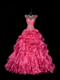 Princess Ball Gown Scoop Pink Sleeveless With Beaded Long Backless Quinceanera Dresses Sweet 15 16 Birthday Outfits HZ0311