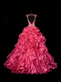 Princess Ball Gown Scoop Pink Sleeveless With Beaded Long Backless Quinceanera Dresses Sweet 15 16 Birthday Outfits HZ0311