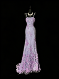 Stunning Mermaid Spaghetti Straps Lilac Tulle Lace Long Prom Dresses Evening Outfits Formal Dress HZ0311