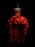 Princess Ball Gown Sweetheart Burgundy Corset Back Tiered Ruffles Long Prom Dresses Evening Outfits Formal Dress HZ0311