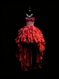 Princess Ball Gown Sweetheart Burgundy Corset Back Tiered Ruffles Long Prom Dresses Evening Outfits Formal Dress HZ0311