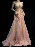 Stunning A line Sweetheart With Straps Pink Chiffon Lace Long Prom Dresses Evening Outfits Formal Dress HZ0311