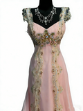 Stunning A line Sweetheart With Straps Pink Chiffon Lace Long Prom Dresses Evening Outfits Formal Dress HZ0311