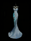 Stunning Mermaid Spaghetti Straps Navy Blue Sequins Long Prom Dresses Evening Outfits Formal Dress HZ0311