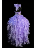 Princess Ball Gown Sweetheart Lilac Corset Fitted Back Tiered Ruffles Long Prom Dresses Evening Outfits Formal Dress HZ0311