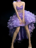 Princess Ball Gown Sweetheart Lilac Corset Fitted Back Tiered Ruffles Long Prom Dresses Evening Outfits Formal Dress HZ0311