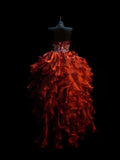 Princess Ball Gown Sweetheart Burgundy Corset Back Tiered Ruffles Long Prom Dresses Evening Outfits Formal Dress HZ0311