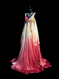 Stunning A Line Spaghetti Straps Multi Colors Chiffon Long Prom Dresses Evening Outfits Formal Dress HZ0311