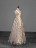 Modest Ball Gown Sweetheart Tulle Champagne With Flowers Bodice College Formal Outfit Long Prom Inspo Graduation Dresses HZ0311