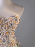 Modest Ball Gown Sweetheart Tulle Champagne With Flowers Bodice College Formal Outfit Long Prom Inspo Graduation Dresses HZ0311