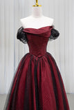 Black and Red Tulle Prom Dresses Long A-line Off Shoulder Wedding Party Gown Birthday Gowns HZ0311