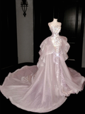 Gorgeous Pink Sequins Mermaid Beading Long Evening Dress Birthday Outfits, HZ0427