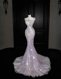 Gorgeous Pink Sequins Mermaid Beading Long Evening Dress Birthday Outfits, HZ0427