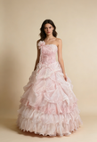 Pretty Prom Dress Strapless Pleated Flower Ball Gown Birthday Party Dress Evening Dress HZ0427