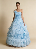 Pretty Prom Dress Strapless Pleated Flower Ball Gown Birthday Party Dress Evening Dress HZ0427