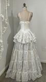 Retro V Neck Straps A-Line Lace Ruffles Vintage Wedding Dress Evening Dress, HZ0427