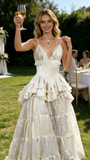 Retro V Neck Straps A-Line Lace Ruffles Vintage Wedding Dress Evening Dress, HZ0427