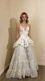 Retro V Neck Straps A-Line Lace Ruffles Vintage Wedding Dress Evening Dress, HZ0427