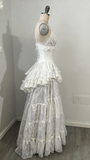 Retro V Neck Straps A-Line Lace Ruffles Vintage Wedding Dress Evening Dress, HZ0427